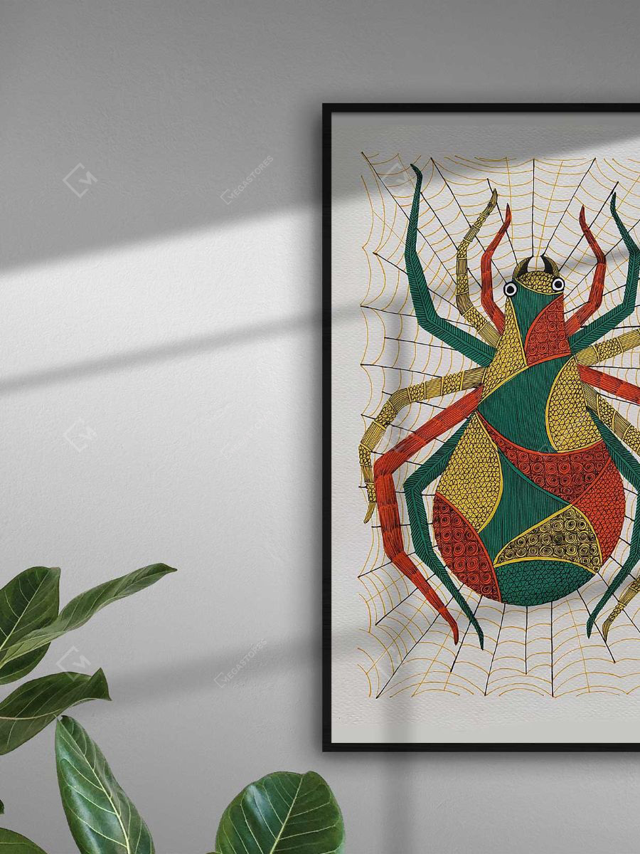Megastores - Hand Painted Spider Gond Art Painting on A4 Paper by
